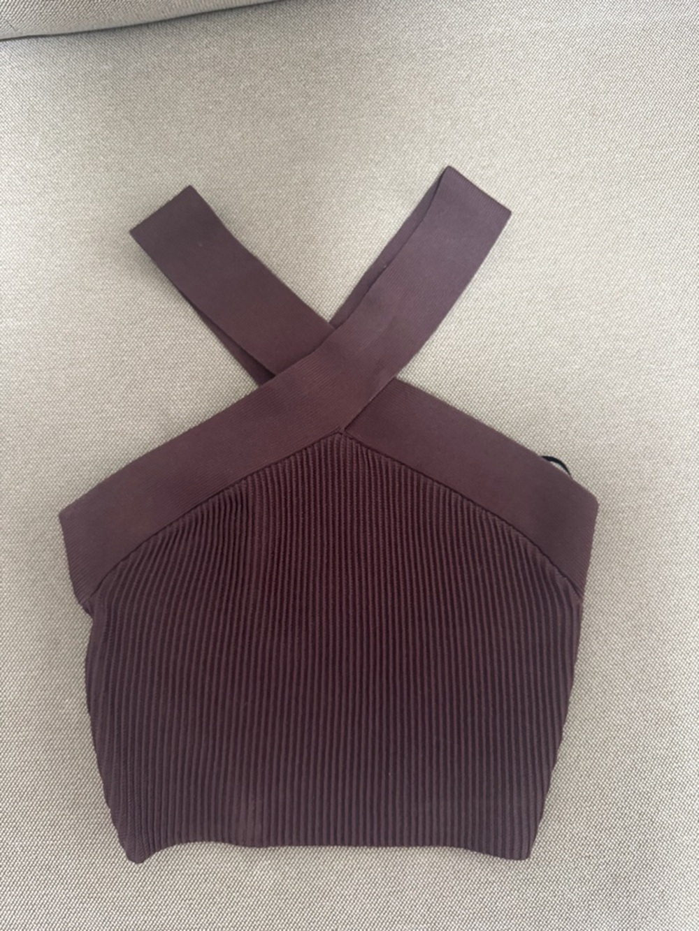 Baba ton Cross-Strap Ribbed Crop Top - Brown